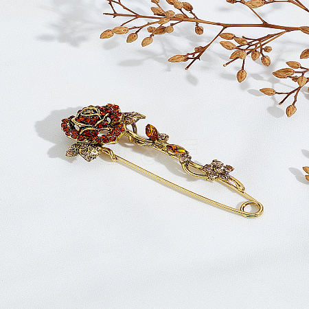 1Pc Rose Tangerine Rhinestone Brooch JEWB-LP0002-03-1