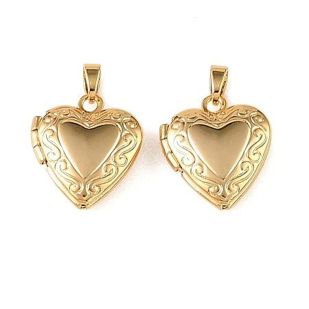 Floral Embossed Brass Locket Pendants KK-CBA7157-06G-1