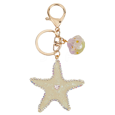 1Pc Diamond-Studded Starfish Shell Car Zinc Alloy
 Keychain Acrylic Cute Men and Women Bag Pendant Metal Keychain Ring Gift KEYC-SP0001-18B-1