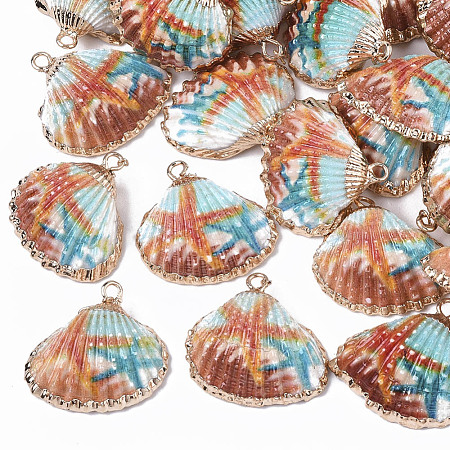 Electroplate Printed Natural Scallop Shell Pendants X-SSHEL-R047-04-A03-1