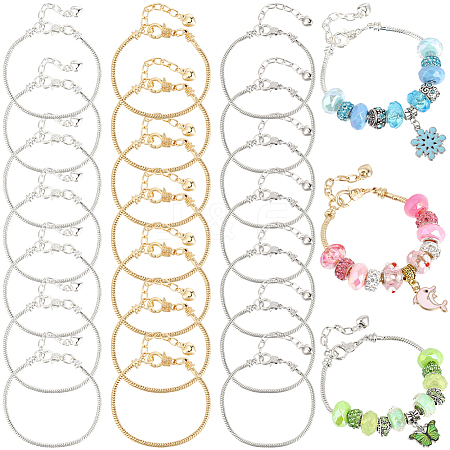 24Pcs 3 Colors Brass European Style Bracelet Making MAK-PA0001-01-1