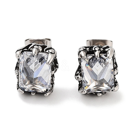 Rectangle 316 Surgical Stainless Steel Pave Clear Cubic Zirconia Stud Earrings for Women Men EJEW-Z050-16AS-1