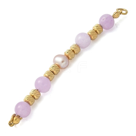 Natural Purple Ang & Plastic Imitation Pearl Round Beaded Connector Charms/Links STAS-L277-11G-04-1