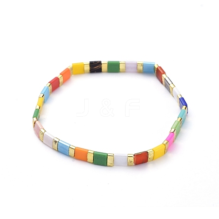 Rectangle Glass Seed Beads Stretch Bracelets BJEW-JB05297-04-1