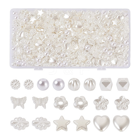 500Pcs 10 Style ABS Plastic Imitation Pearl Beads KY-BY0001-02-1