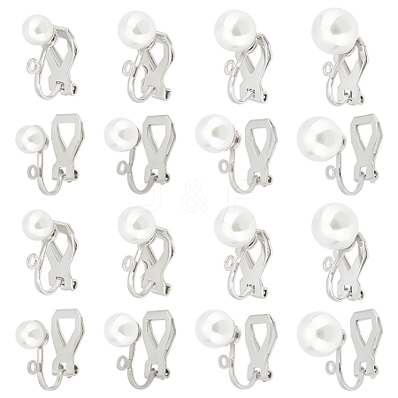 Unicraftale 24Pcs 4 Size 304 Stainless Steel Clip-on Earring Findings with Imitation Pearl Plastic Beaded STAS-UN0054-73-1