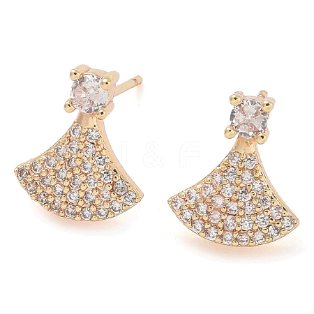 Rack Plating Fan Brass Clear Cubic Zirconia Stud Earrings EJEW-M090-23G-1