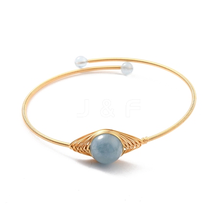 Natural Aquamarine Wrapped Cuff Bangle BJEW-A122-03C-1