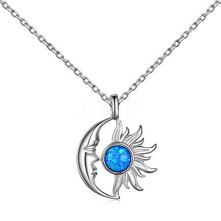Moon & Sun Rhodium Plated 925 Sterling Silver Pendant Necklaces NJEW-P292-01P-1