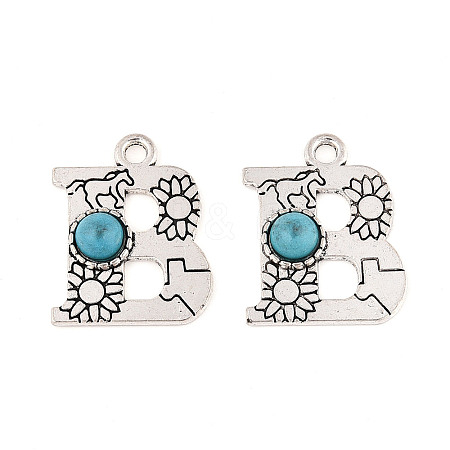 Synthetic Turquoise & Alloy Pendants PALLOY-H146-01AS-B-1