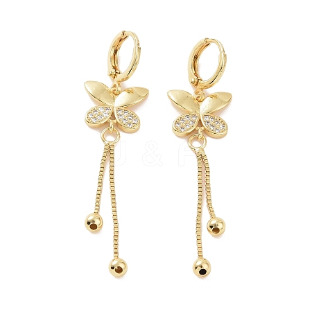 Clear Cubic Zirconia Butterfly Dangle Hoop Earrings EJEW-P224-09G-1