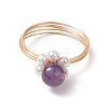 Round Natural Rose Quartz & Green Aventurine & Amethyst & Carnelian & Shell Pearl Finger Rings RJEW-TA00180-4