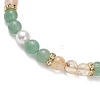 Natural Green Aventurine & Natural Citrine & Shell Pearl Round Beaded Braided Bead Bracelets BJEW-JB13392-01-3