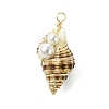 Natural Scallop Shell & Round Shell Pearl Pendants PALLOY-TA00197-02-3