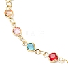 Brass & Glass Colorful Flat Round Link Chain Anklets AJEW-AN00731-4