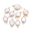 Electroplated Natural Keshi Pearl Flat Round Connector Charms PEAR-S018-02C-04-1