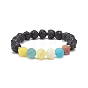 2Pcs 2 Style Natural Weathered Agate(Dyed) & Lava Rock & Synthetic Howlite Round Beaded Stretch Bracelets Set BJEW-JB08399-4