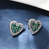 Heart Brass Micro Pave Cubic Zirconia Stud Earrings EJEW-M082-15P-1