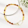 Natural Amber Nuggets Beaded Necklaces with Brass Clasps NJEW-JN06309-1