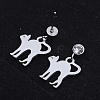 201 Stainless Steel Kitten Dangle Stud Earrings LS-EJEW-T008-JN744-2
