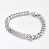 Tarnish Resistant 304 Stainless Steel Curb Chain ID Bracelets BJEW-G631-04P-1