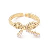 Bowknot Brass Micro Pave Clear Cubic Zirconia Open Cuff Rings for Women RJEW-S417-05G-2