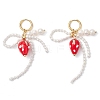 Shell Pearl Bowknot & Lampwork Strawberry Hoop Earrings EJEW-TA00592-2