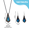 FIBLOOM 2 Sets 2 Colors Teardrop with Flower Glass Dangle Earrings & Pendant Necklace SJEW-FI0001-14-2