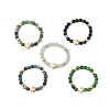 5Pcs Natural Green Aventurine & Moss Agate & TaiWan Jade & Ruby in Zoisite & Synthetic Green Goldstone Beads Stretch Rings RJEW-JR00815-2