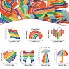 14Pcs 7 Shapes Rainbow Style Printed Acrylic Glitter Powder Pendants OACR-CJ0001-93-2