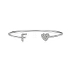 Anti-Tarnish Heart & Letter Rhodium Plated 925 Sterling Silver Micro Pave Cubic Zirconia Cuff Bangles for Women BJEW-C062-01F-P-1