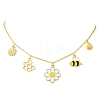 Flower & Bees & Honeycomb Alloy & Glass Pendant Necklaces NJEW-TA00165-1