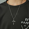 Stainless Steel Jet Rhinestone Cross Pendant Necklaces HN5605-2