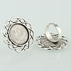 Vintage Adjustable Iron Finger Ring Components Alloy Flower Cabochon Bezel Settings X-PALLOY-O039-18AS-1