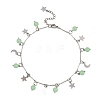 201 Stainless Steel Moon Star & Natural Dyed Malaysia Jade Round Charm Brass Bar Link Chain Anklets AJEW-AN00732-03-2