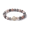 Natural Pink Zebra Jasper & Howlite Turtle Beaded Stretch Bracelets BJEW-JB09831-1