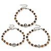 304 Stainless Steel & Natural Tiger Eye Round Beaded Bracelets for Women BJEW-G717-13-1