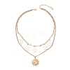 304 Stainless Steel Moon Sun & Natural Freshwater Shell Star Pendant Double Layer Necklaces for Women NJEW-JN05404-4