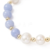 Natural Dyed Blue Lace Agate Beads & Cultured Freshwater Pearl Round Beaded Bracelets for Women BJEW-JB12708-2