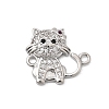 Brass Micro Pave Black and Clear Cubic Zirconia Cat Shape Connector Charms KK-L262-08P-1