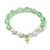 8mm Holographic Synthetic Moonstone & Shell Pearl Round Beaded Stretch Bracelets BJEW-JB10920-3