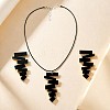 Irregular Geometry Acrylic with Imitation Leather Cord Pendant Necklace & Stud Earring Sets FS-WGB043E-01-1