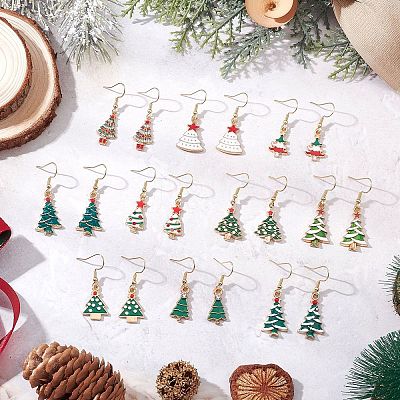 10 Pairs Alloy Enamel Christmas Tree Dangle Earrings EJEW-JE06538-1
