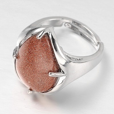 Teardrop Platinum Tone Brass Gemstone Adjustable Wide Band Rings RJEW-L062-02H-1