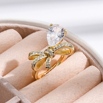 Adjustable Rack Plating Brass Clear Cubic Zirconia Finger Rings for Women RJEW-M028-09G-1