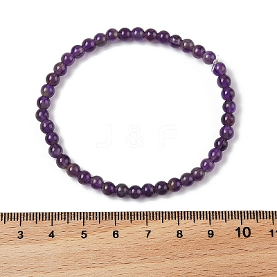 Natural Amethyst Round Bead Stretch Bracelets BJEW-L594-B08-1