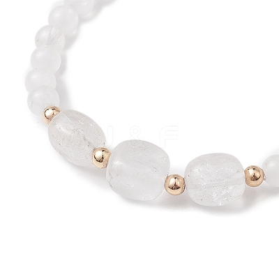 Natural Quartz Crystal Cube & Round Rock Crystal Beaded Stretch Bracelets BJEW-JB10807-01-1