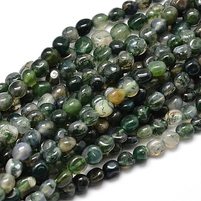 Natural Moss Agate Nuggets Beads Strands X-G-J335-06-1