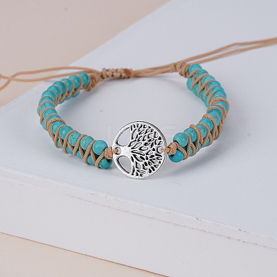 Synthetic Turquoise Round Beaded Braided Bead Bracelets FS-WGE5EF2-13-1