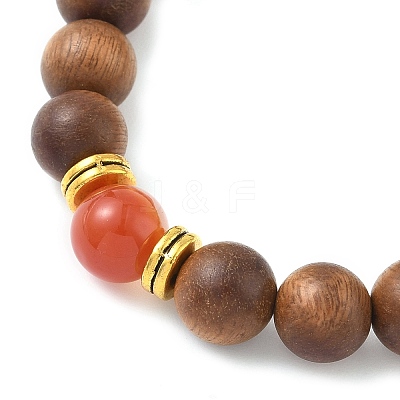 Natural Striped Agate & Wood Round Beads Stretch Bracelets for Men Women BJEW-JB12356-01-1